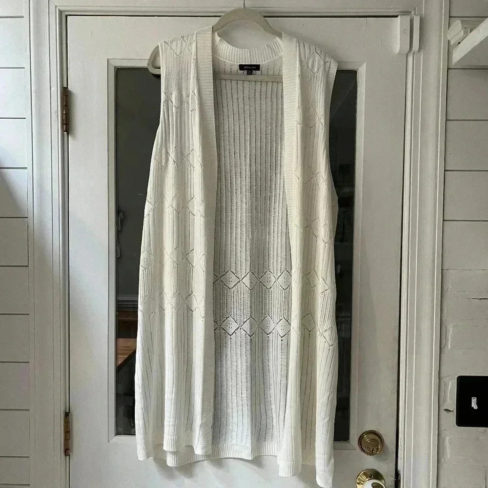Verve Ami Midi Length Vest Duster in Cream Size 2x